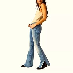 Blank NYC Light Blue High-Rise Flare Jeans with Side Slit